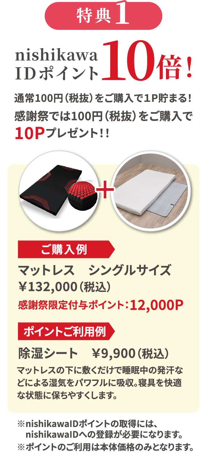 特典1 nishikawa IDポイント10倍！